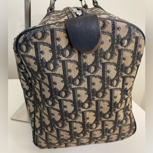 Christian Dior Vintage Trotter mini Boston Bag Navy Ivory Handbag Well Loved - Picture 4 of 15